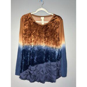 Zenergy Chicos Top Size 2 L Womens Ombre Silky Crushed Velvet Lagenlook Tunic